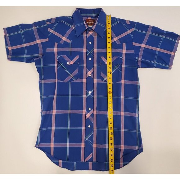 Wrangler Button Up Shirt Men's Medium Pearl Snap Western Rodeo Cowboy Blue - Picture 5 of 6